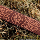   Leather Bracelet Cuff Wristband Kolovrat Symbol Slavic Pagan Celtic Knotwork Talisman Amulet Carving Leather